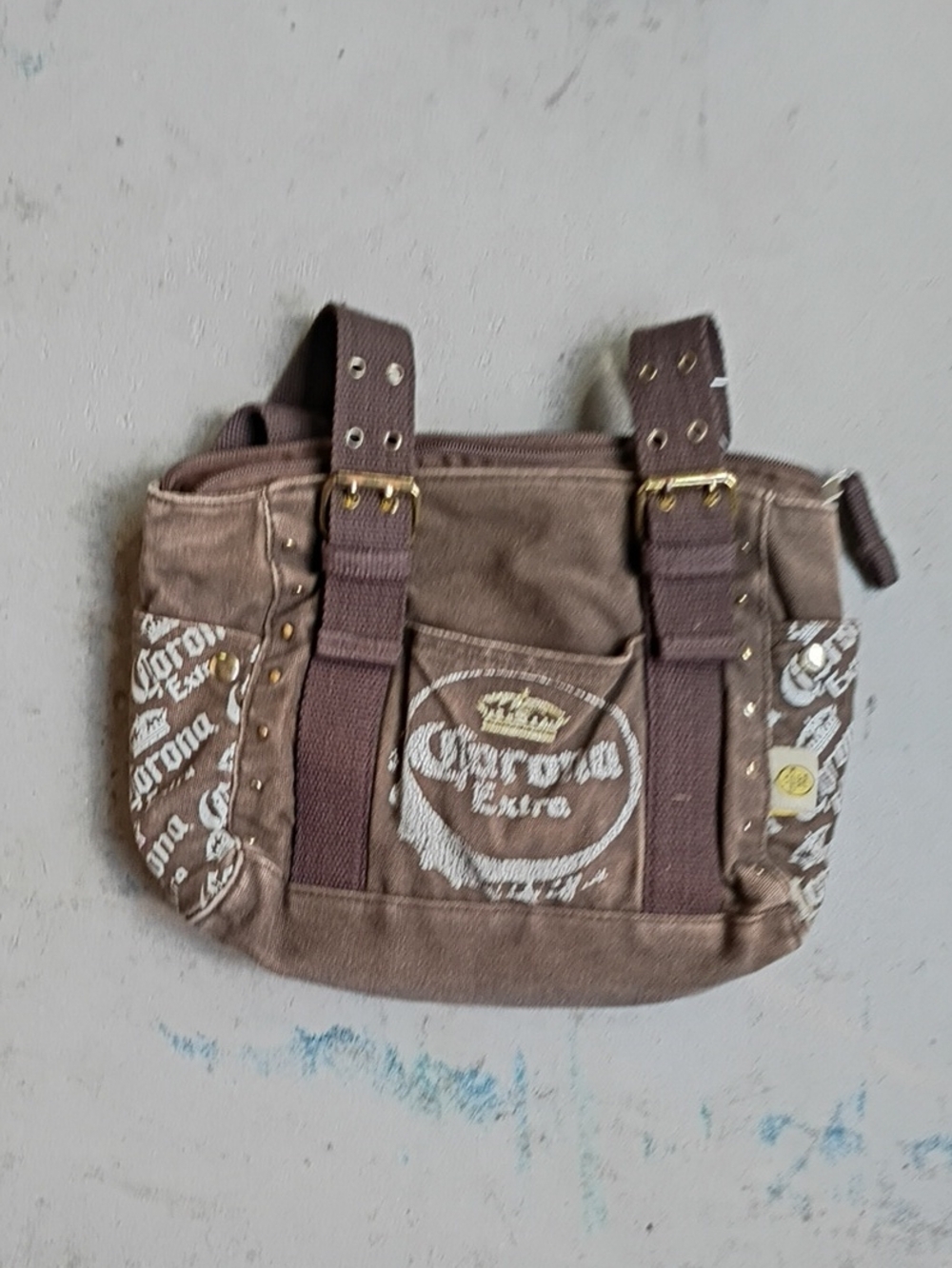 Corona Brown Canvas Messenger Bag with Studded Straps